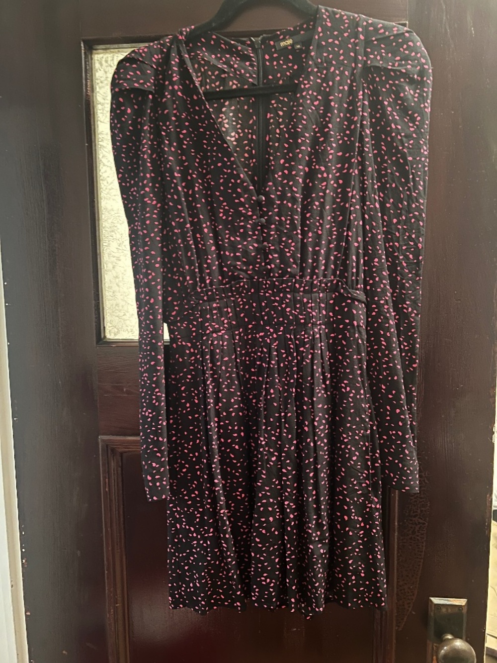Maje Romper size 36 Black & Pink Printed Long-Sleeve